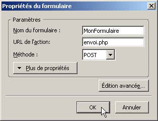 Proprits du formulaire